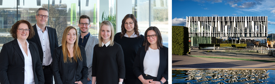 Das Team der Ausstattung und Westansicht des Verkaufs- & Ausstattungsszentrums Langenwang